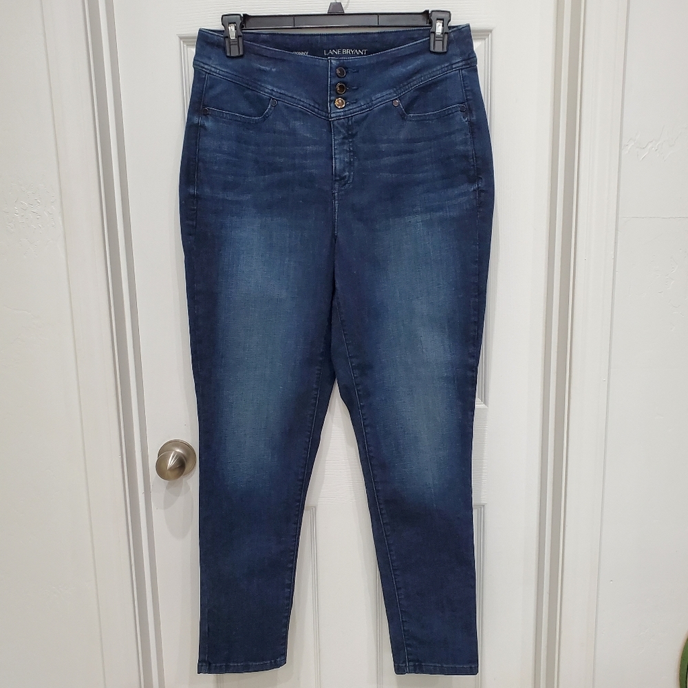 Lane Bryant 14R Dark Wash Skinny High 3 Button Yoke Waist Tummy Control Jeans